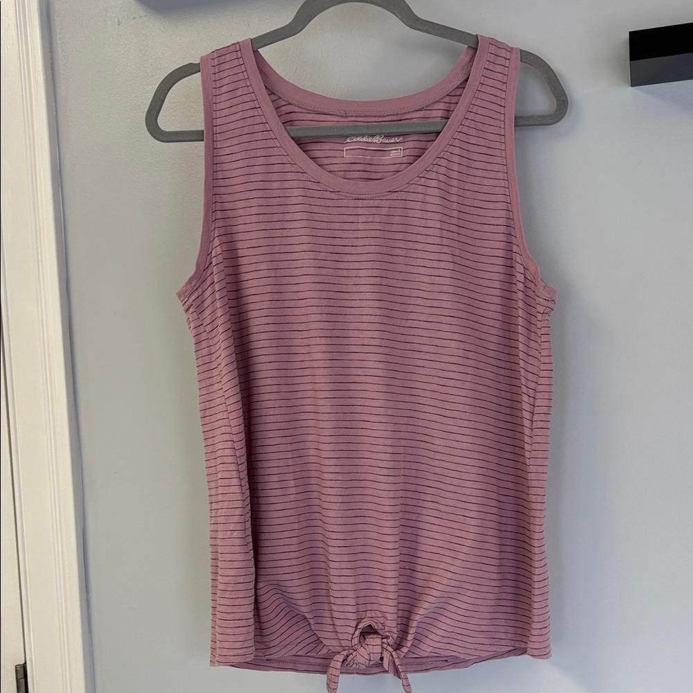 Eddie Bauer Mauve Striped Tie-Front Tank
